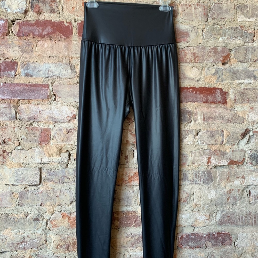 Black Vegan Leather Leggings -Large
